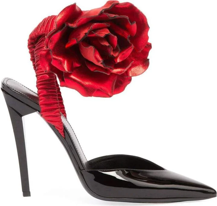 Saint Laurent Pointed Flower Pumps