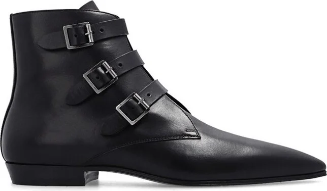 Saint Laurent Pointed Toe Buckle Strapped Boots
