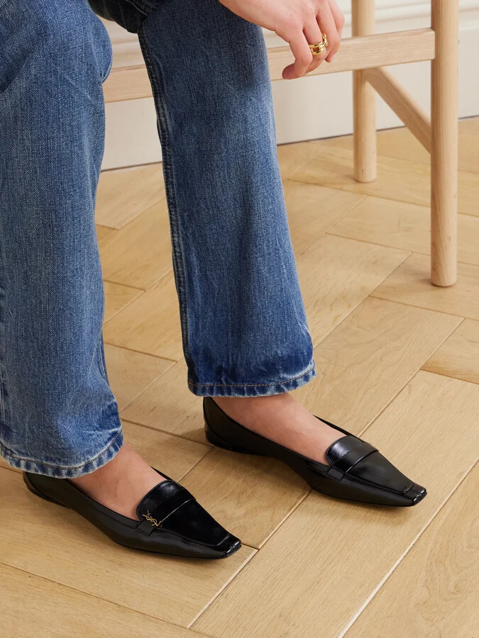 SAINT LAURENT - Poppy Logo-embellished Leather Loafers - Black - Image 2
