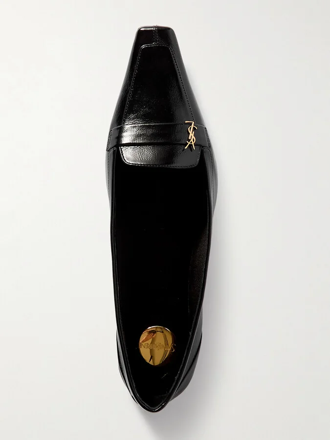 SAINT LAURENT - Poppy Logo-embellished Leather Loafers - Black - Image 5