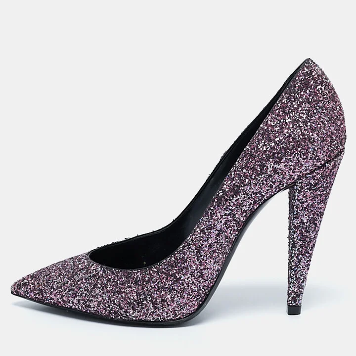 Saint Laurent Purple Glitter Pointed Toe Pumps Size 38.5