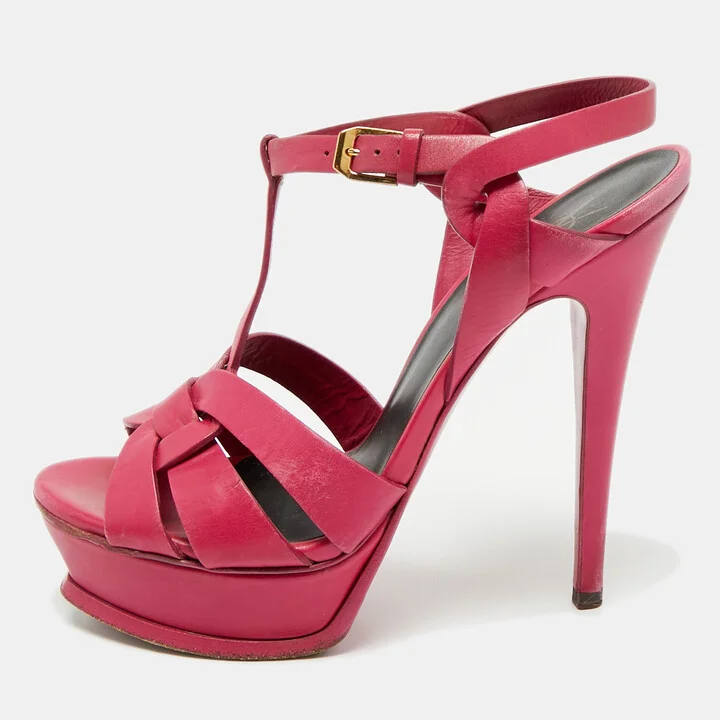 Saint Laurent Purple Leather Ankle Strap Sandals Size 37.5