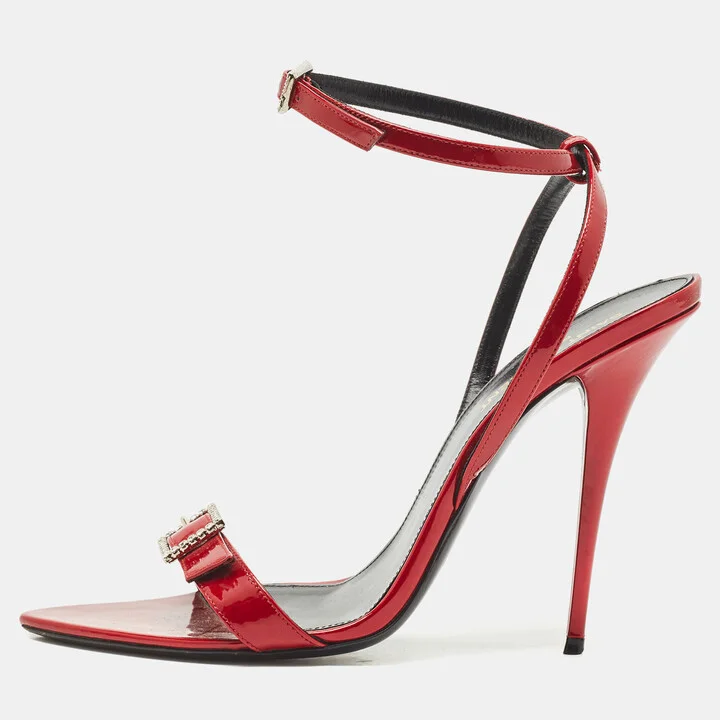 Saint Laurent Red Patent Leather Ankle Strap Sandals Size 39