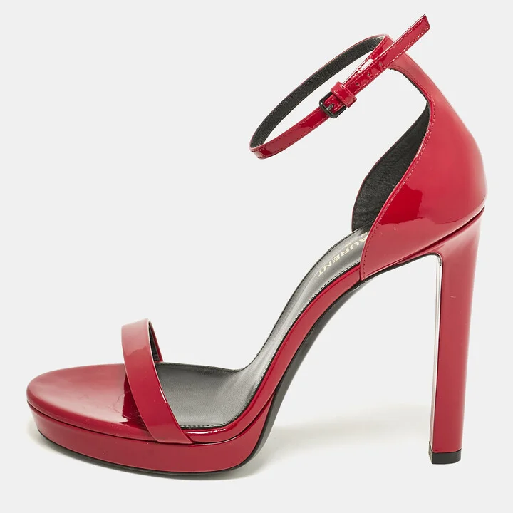 Saint Laurent Red Patent Leather Jane Ankle Strap Sandals Size 38