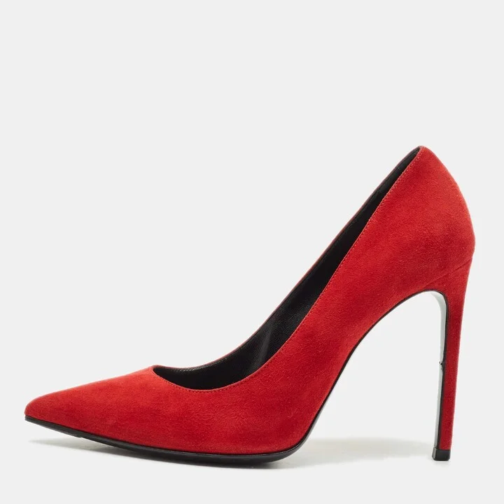 Saint Laurent Red Suede Pointed Toe Pumps Size 38.5