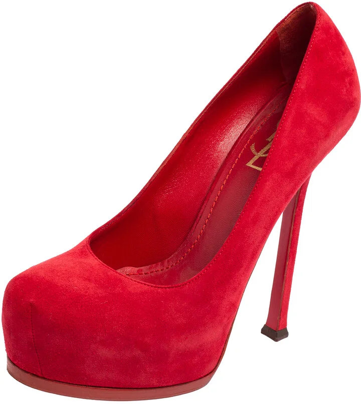 Saint Laurent Red Suede Tribtoo Platform Pumps Size 37.5