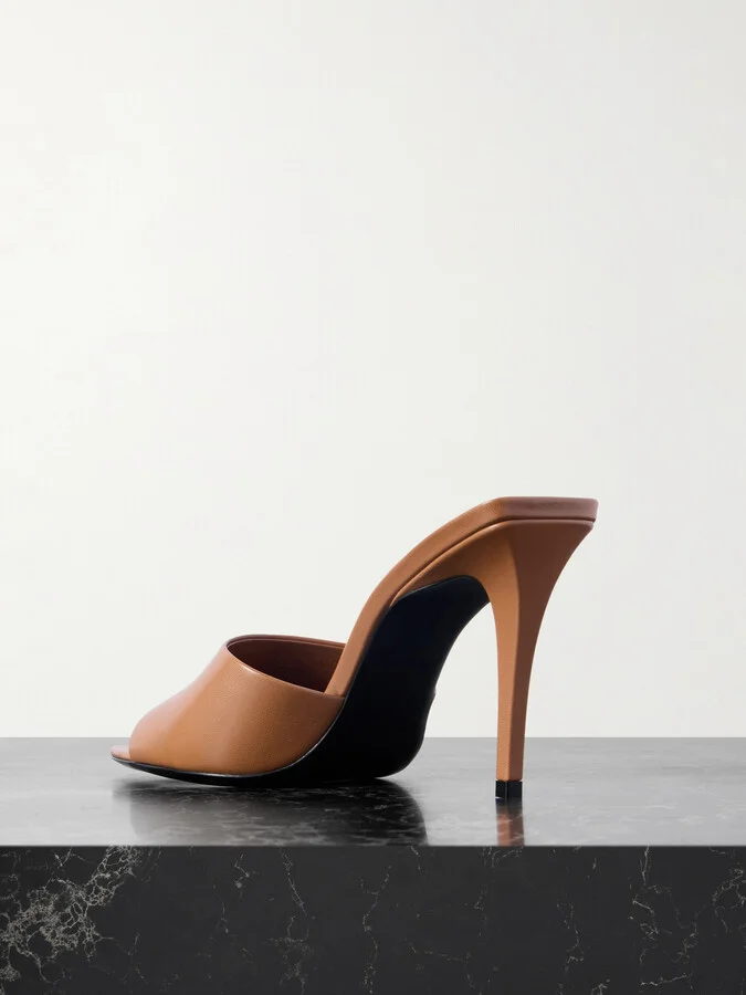 SAINT LAURENT - Romy Leather Mules - Brown - Image 3