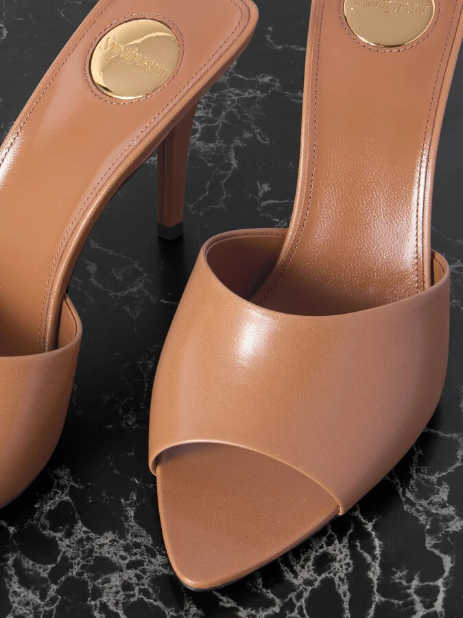 SAINT LAURENT - Romy Leather Mules - Brown - Image 4