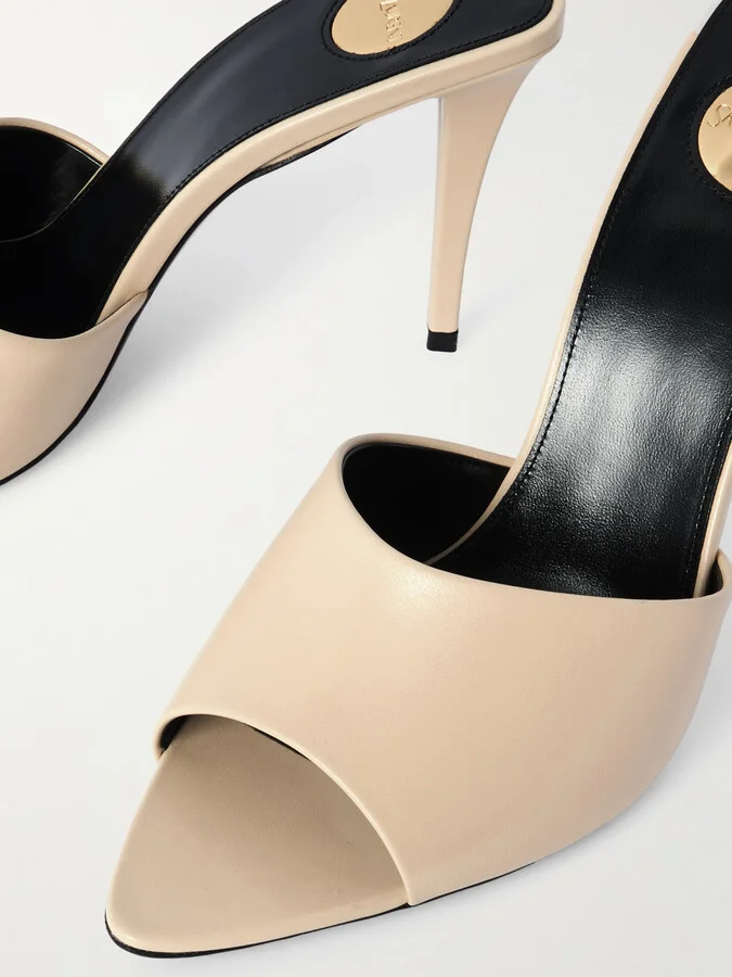 SAINT LAURENT - Romy Leather Mules - Cream - Image 4