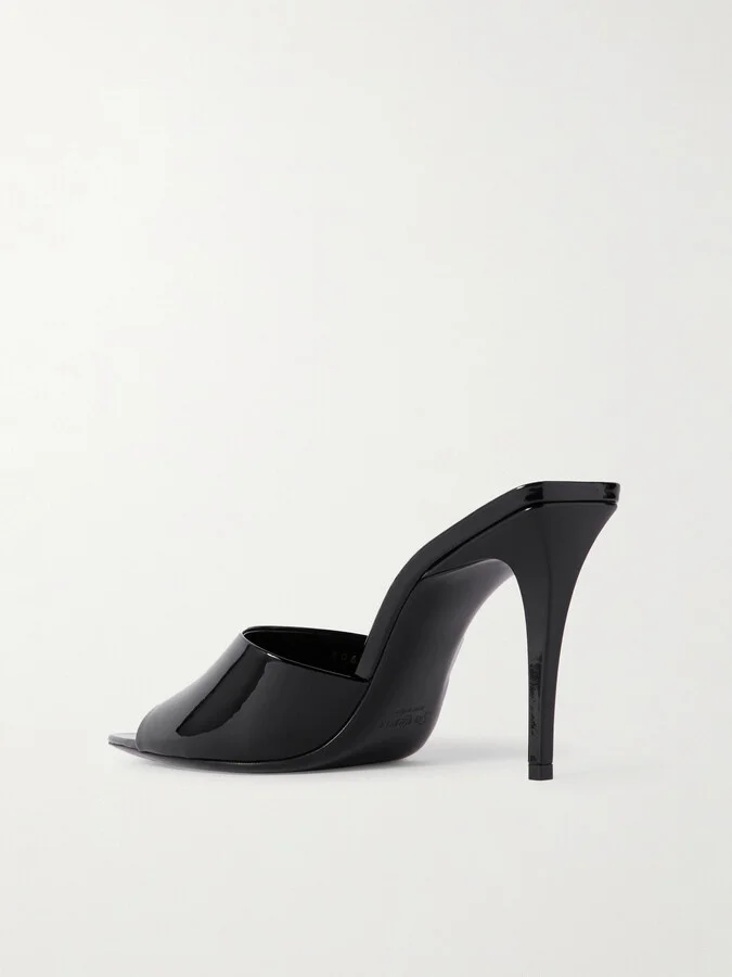 SAINT LAURENT - Romy Patent-leather Mules - Black - Image 3