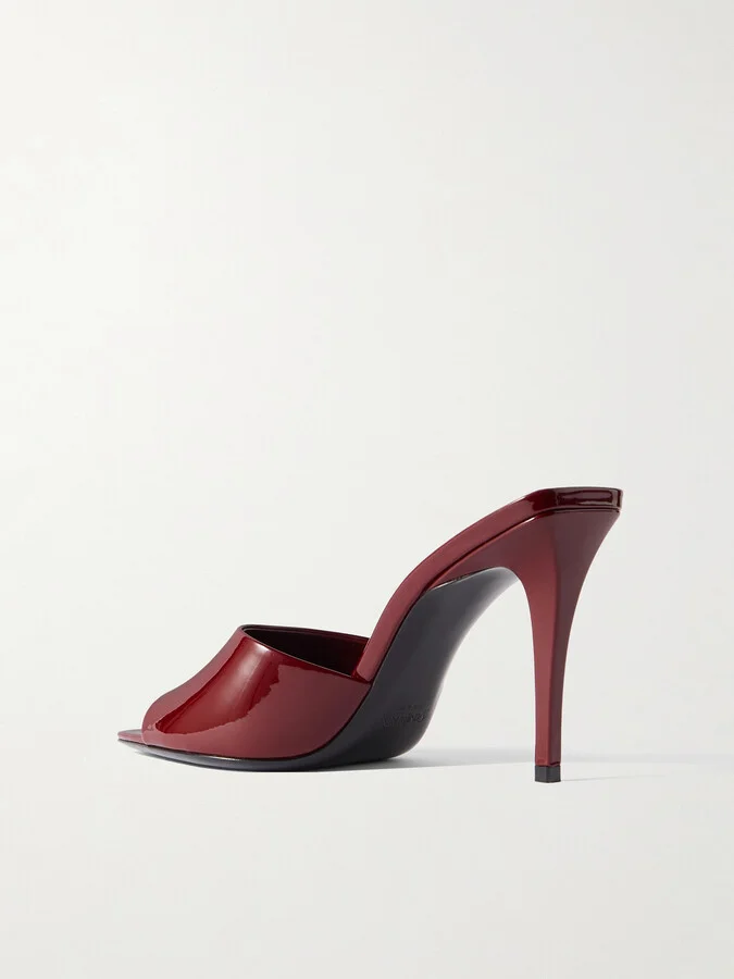 SAINT LAURENT - Romy Patent-leather Mules - Burgundy - Image 3