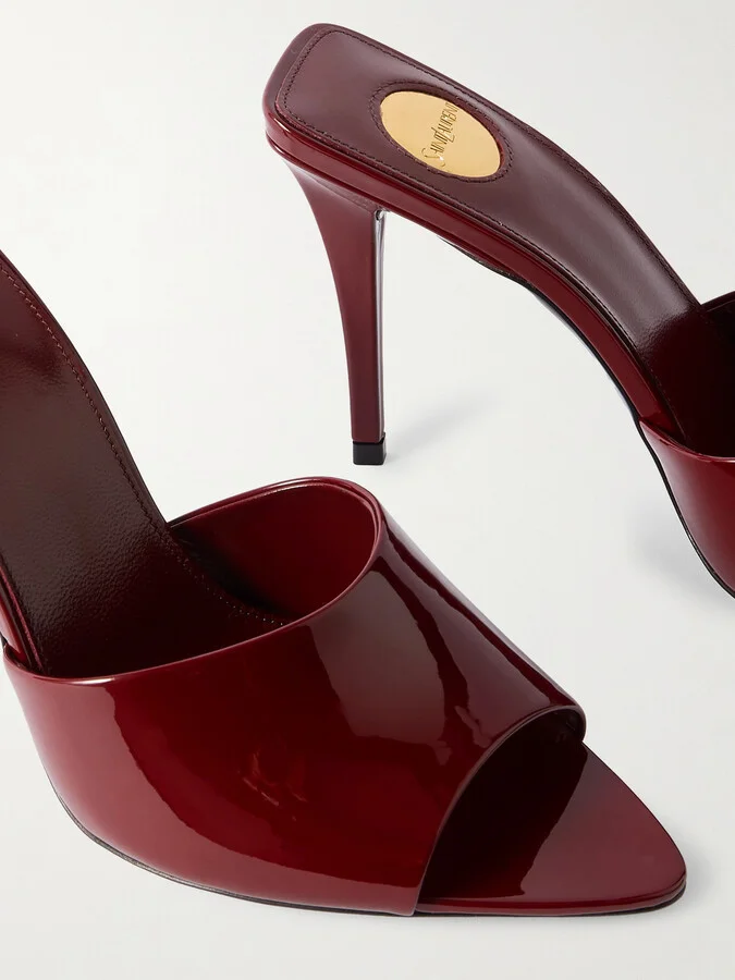 SAINT LAURENT - Romy Patent-leather Mules - Burgundy - Image 4