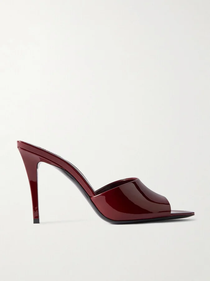 SAINT LAURENT - Romy Patent-leather Mules - Burgundy