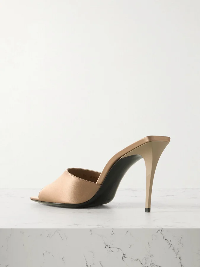 SAINT LAURENT - Romy Satin Mules - Neutrals - Image 3