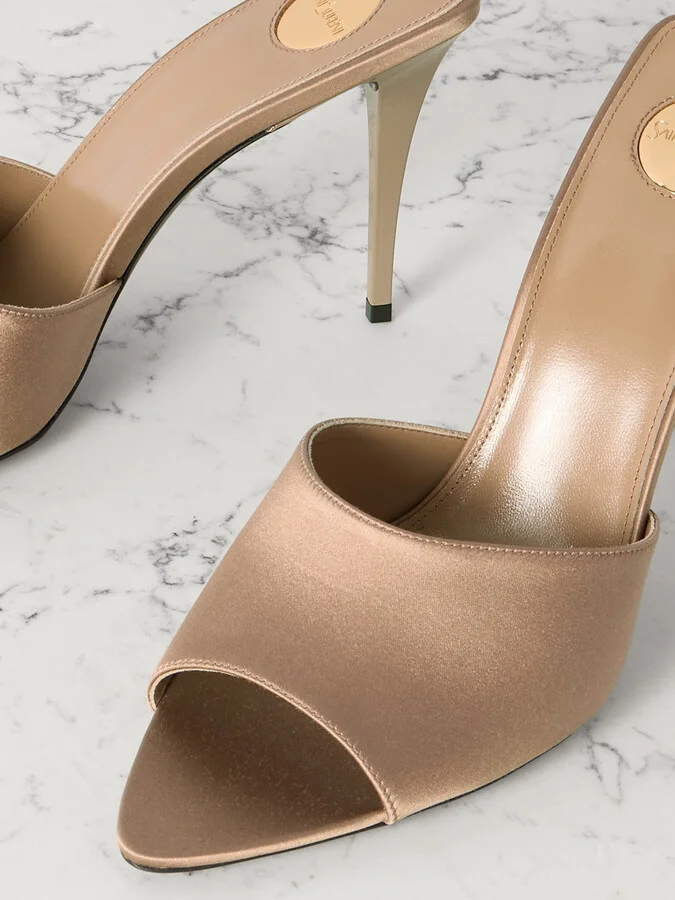 SAINT LAURENT - Romy Satin Mules - Neutrals - Image 4