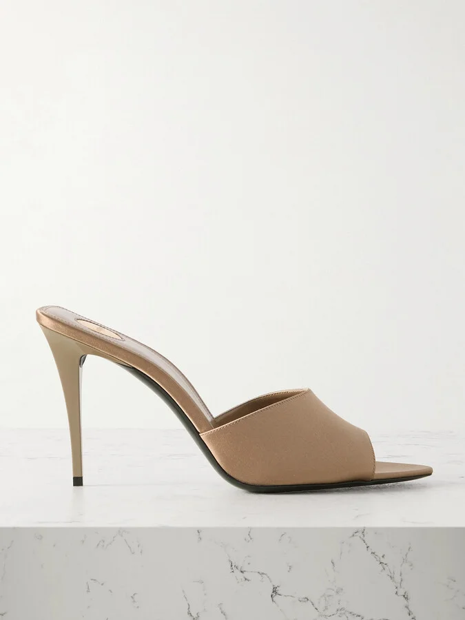 SAINT LAURENT - Romy Satin Mules - Neutrals