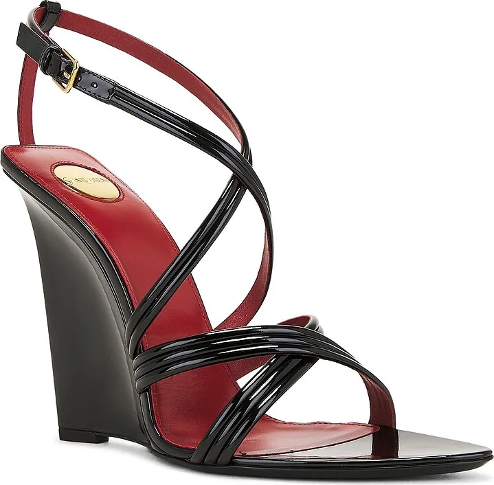 Saint Laurent Rossi Wedge Sandal in Black - Image 2
