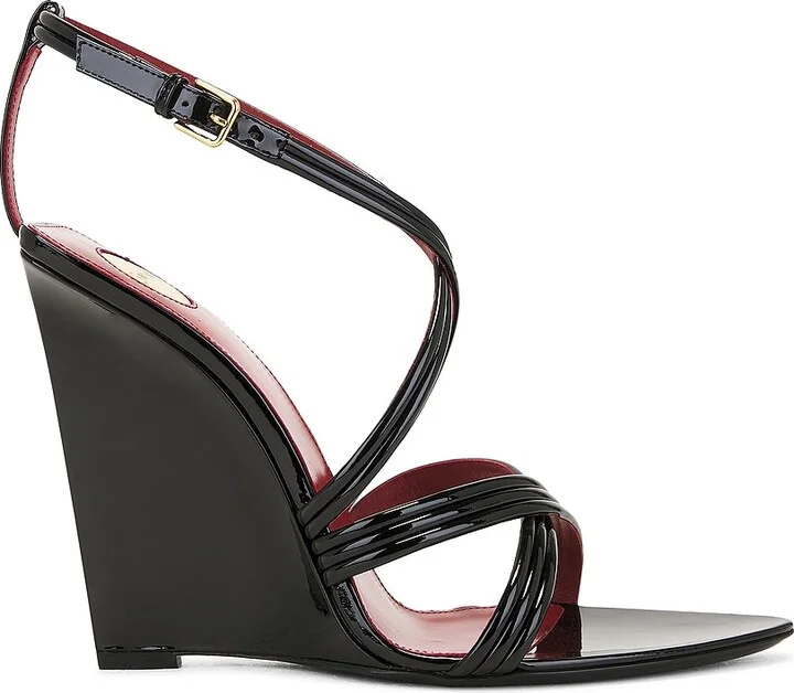 Saint Laurent Rossi Wedge Sandal in Black