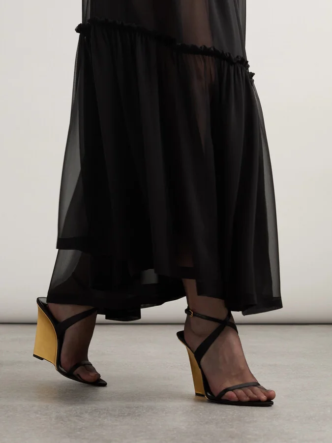 SAINT LAURENT - Salome Satin Wedge Sandals - Black - Image 2