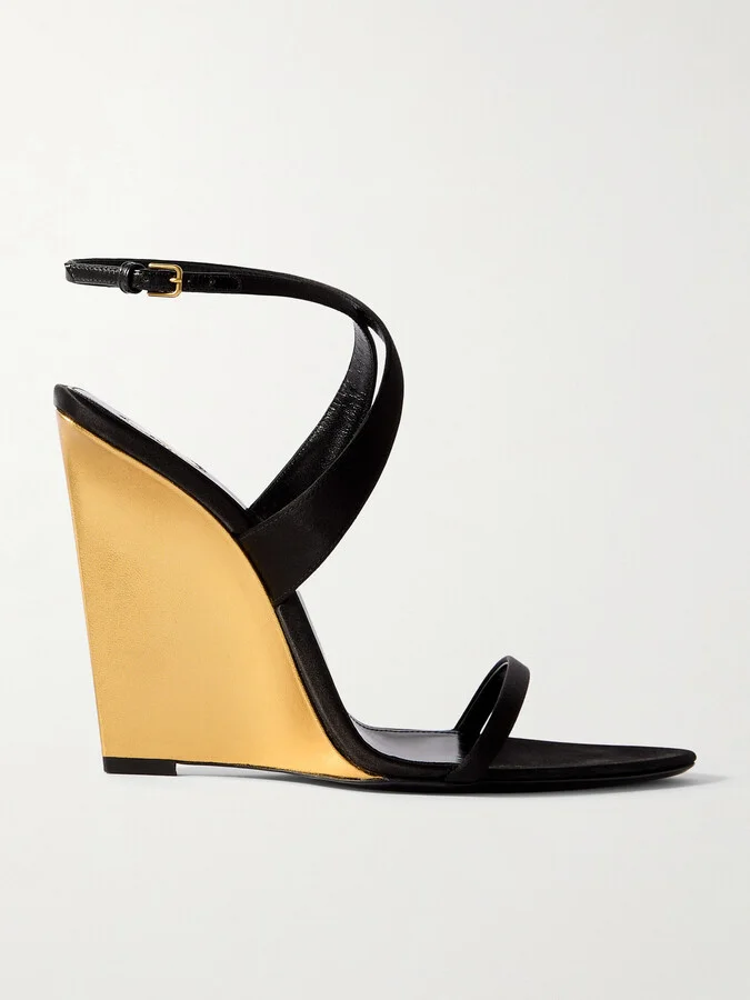 SAINT LAURENT - Salome Satin Wedge Sandals - Black