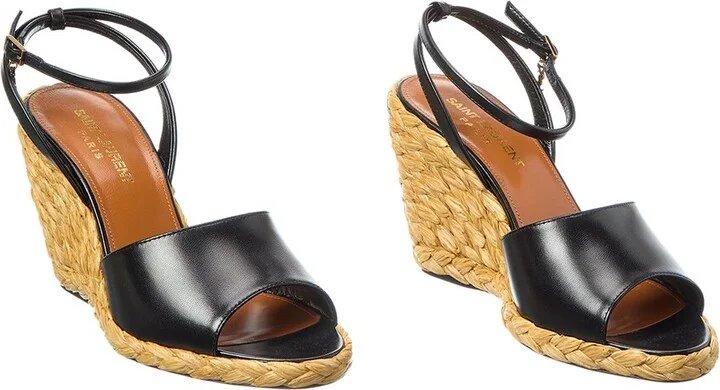 Saint Laurent Sexy 95 Leather Wedge Sandal (Authentic Pre-Loved)