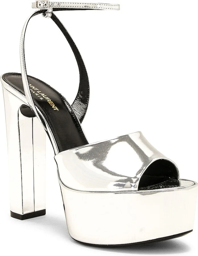 Saint Laurent Sexy Tanouk Sandals in Metallic Silver - Image 2