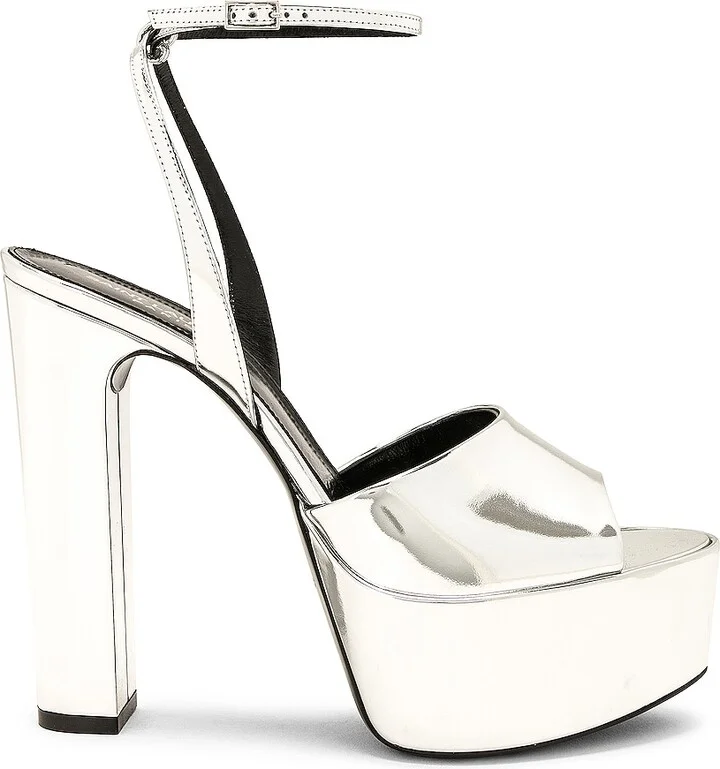 Saint Laurent Sexy Tanouk Sandals in Metallic Silver