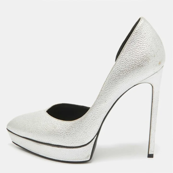 Saint Laurent Silver Leather Janis D'orsay Pumps Size 39