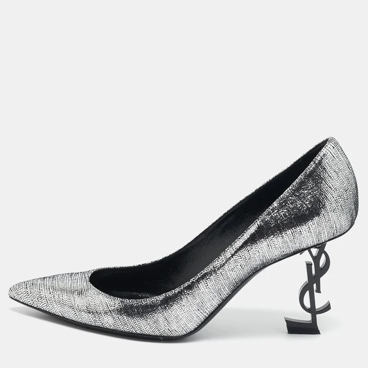 Saint Laurent Silver Texture Suede Opyum Pumps Size 39.5