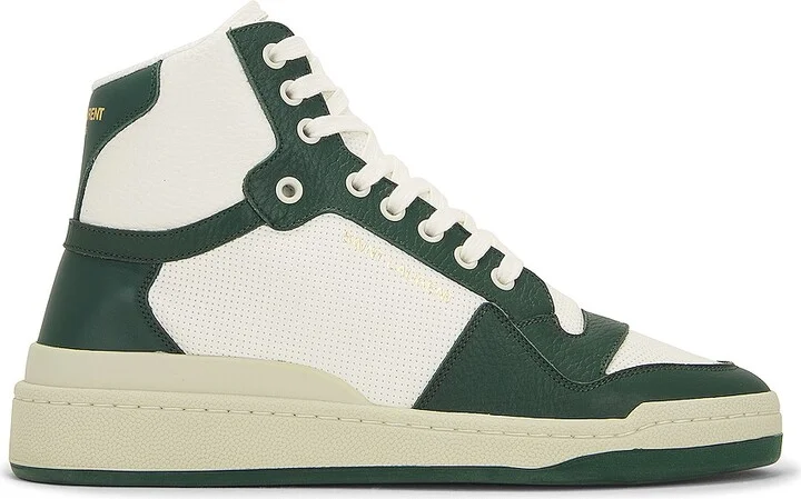 Saint Laurent SL24 Mid Top Sneaker in White,Green