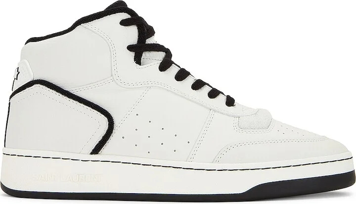 Saint Laurent SL80 Mid Top Sneaker Cuir Meridiano Graine in White