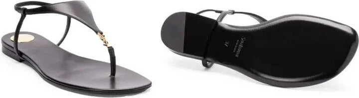 Saint Laurent Smooth Leather Cassandra Triangular Upper Flat Sandals Shoes - Image 3
