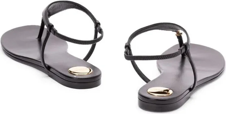 Saint Laurent Smooth Leather Cassandra Triangular Upper Flat Sandals Shoes - Image 4