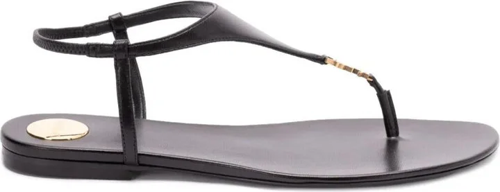Saint Laurent Smooth Leather Cassandra Triangular Upper Flat Sandals Shoes