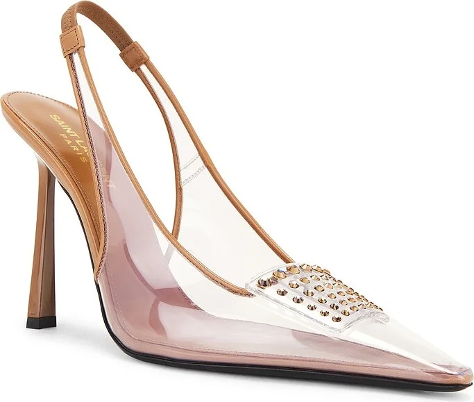 Saint Laurent Stone Slingback Pump in Tan - Image 2
