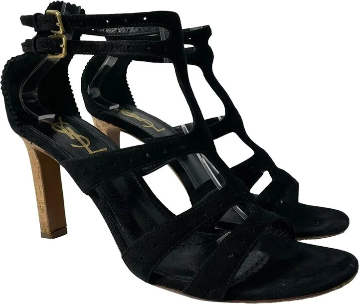 Saint Laurent Suede Cage Sandal (Authentic Pre-Loved)