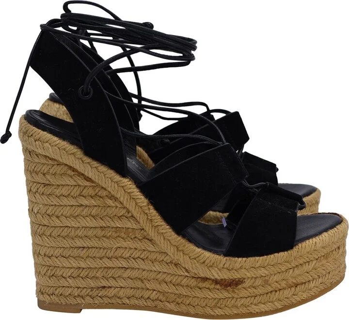 Saint Laurent Suede Espadrille Strappy Wedge Sandal (Authentic Pre-Loved)