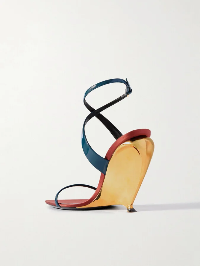 SAINT LAURENT - Tallulah Patent-leather Wedge Sandals - Blue - Image 3
