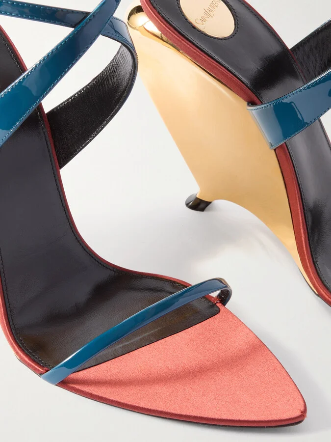 SAINT LAURENT - Tallulah Patent-leather Wedge Sandals - Blue - Image 4