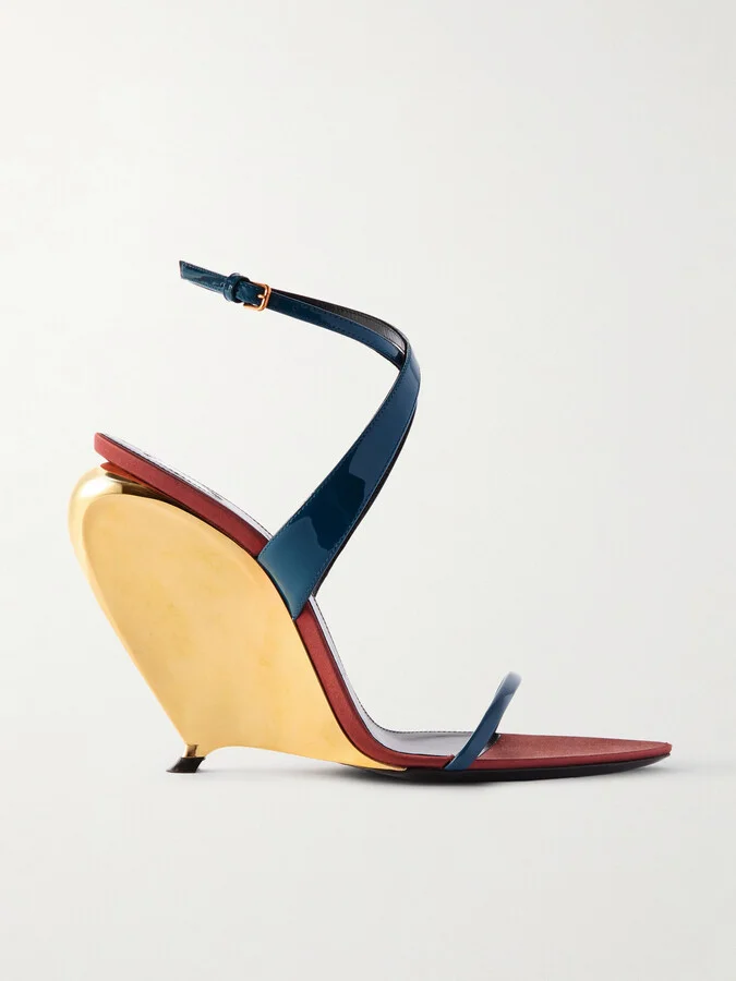 SAINT LAURENT - Tallulah Patent-leather Wedge Sandals - Blue
