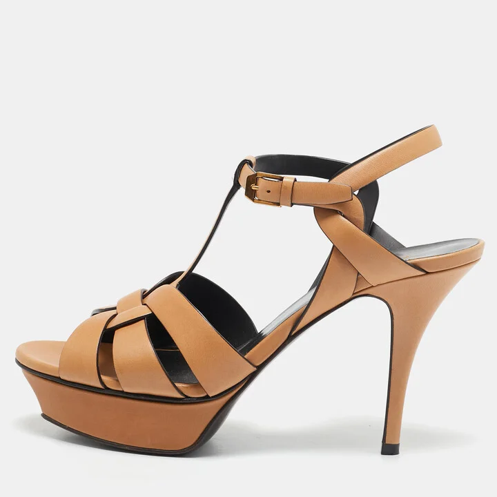 Saint Laurent Tan Leather Tribute Sandals Size 39.5