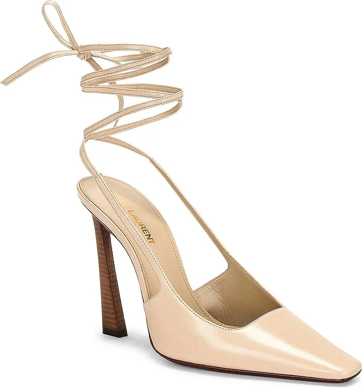 Saint Laurent Tom Lace Up Pump in Beige - Image 2