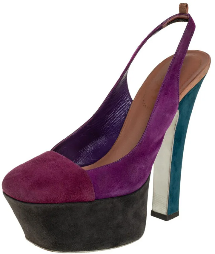 Saint Laurent Tri Color Suede Obsession Slingback Platform Sandals Size 36