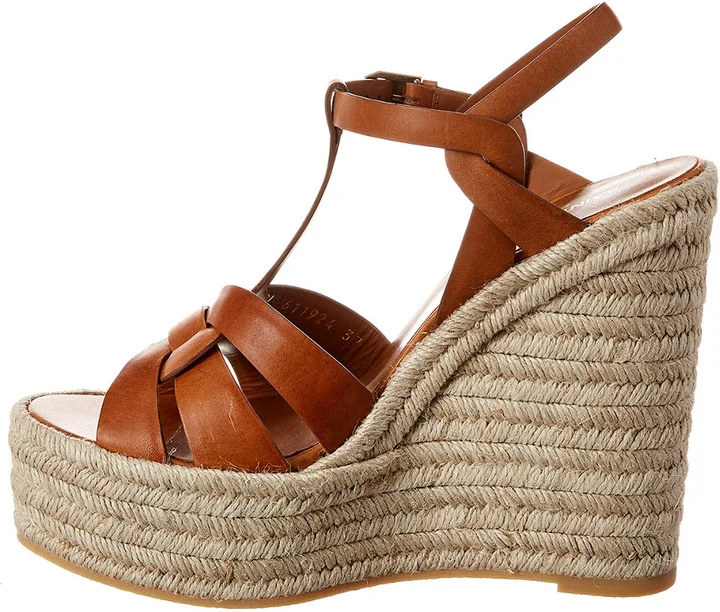 Saint Laurent Tribute 85 Leather Espadrille Wedge Sandal - Image 2