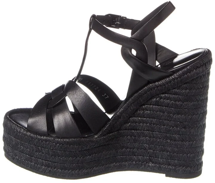 Saint Laurent Tribute 85 Leather Espadrille Wedge Sandal - Image 2