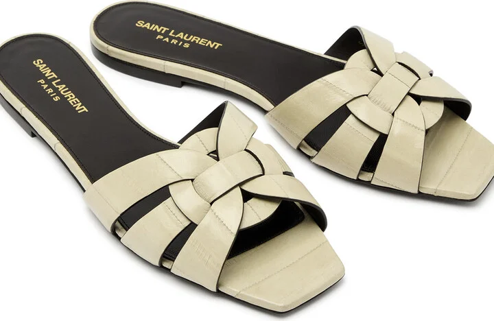 Saint Laurent Tribute Crocodile-effect Leather Sliders - Image 3