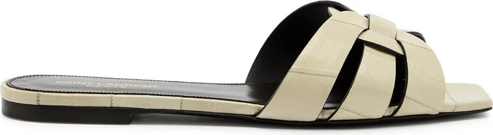 Saint Laurent Tribute Crocodile-effect Leather Sliders
