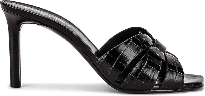 Saint Laurent Tribute Embossed Croc Mules in Black