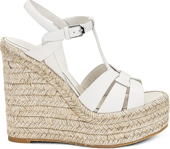 Saint Laurent Tribute Espadrille Wedge in Cream