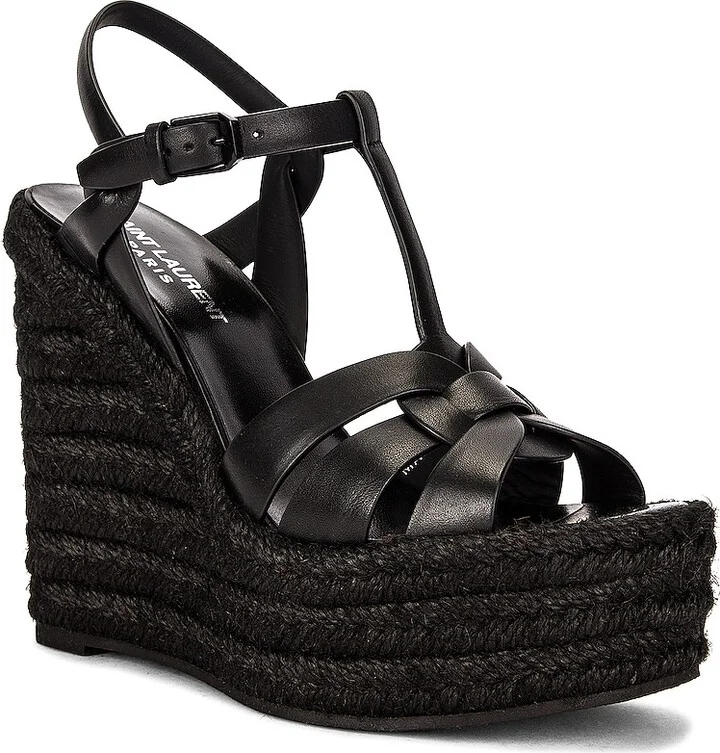 Saint Laurent Tribute Espadrille Wedge Sandals in Black - Image 2